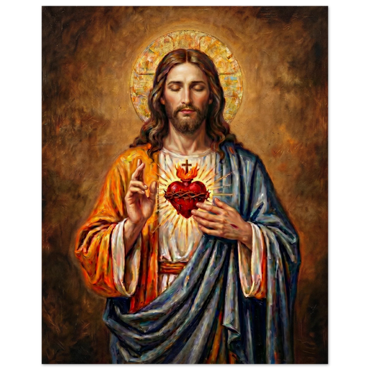 Eternal Embers, Sacred Heart of Christ fine art wall print close-up of the print texture and detail