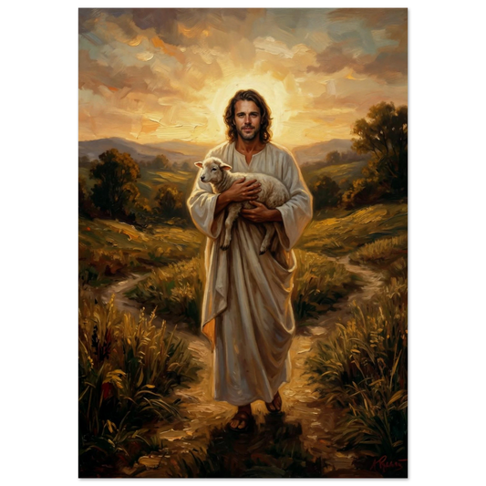 The Good Shepherd, Jesus the Good Shepherd Christian wall art displayed in a modern living room