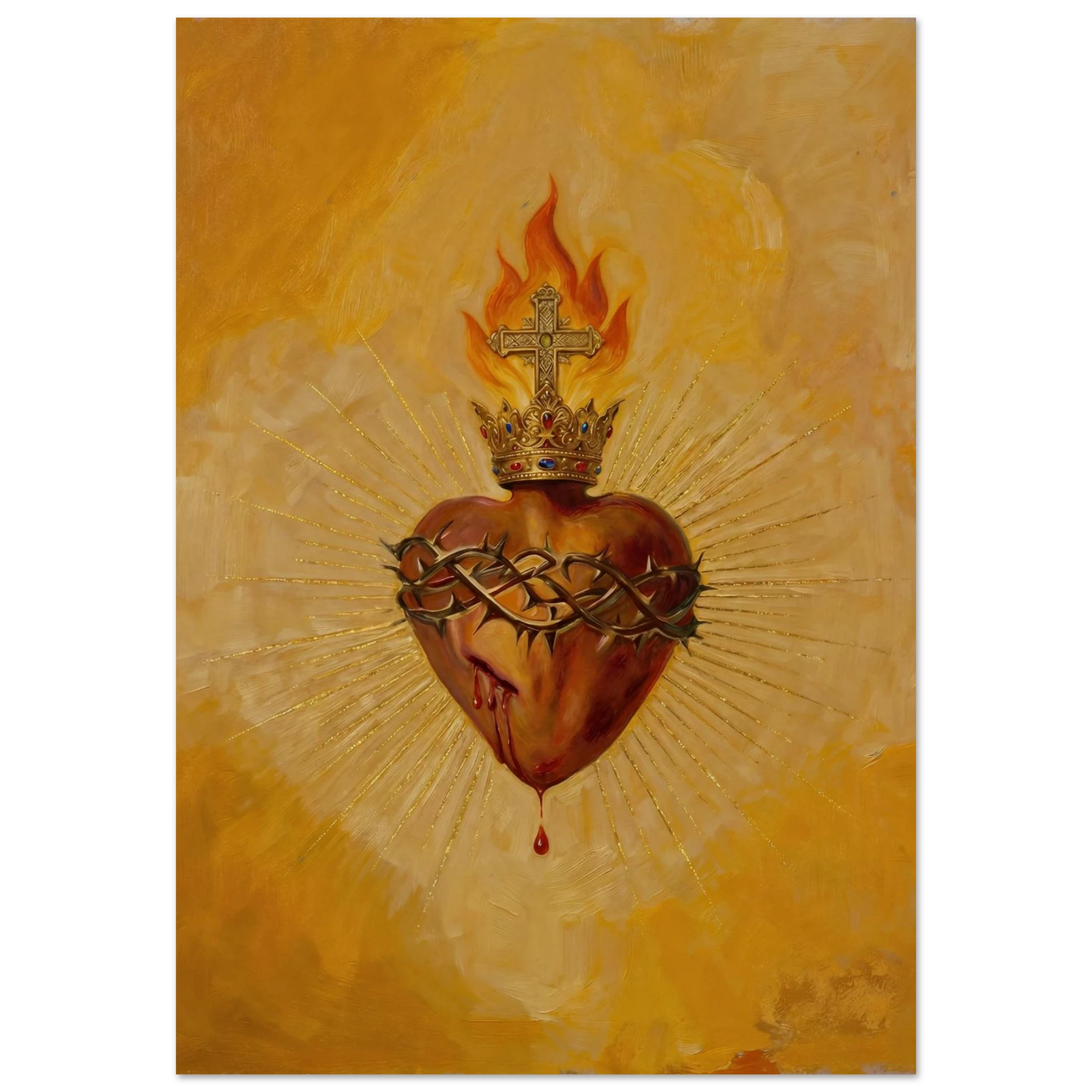 Sacred Heart of Jesus Catholic wall art displayed in a modern living room