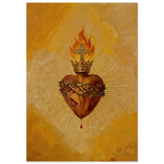 Sacred Heart of Jesus Catholic wall art displayed in a modern living room