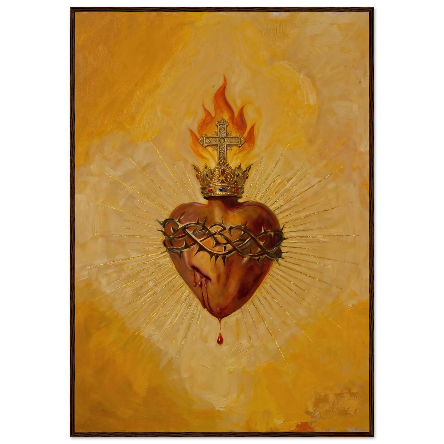 Sacred Heart of Jesus Catholic wall art hanging above a sofa