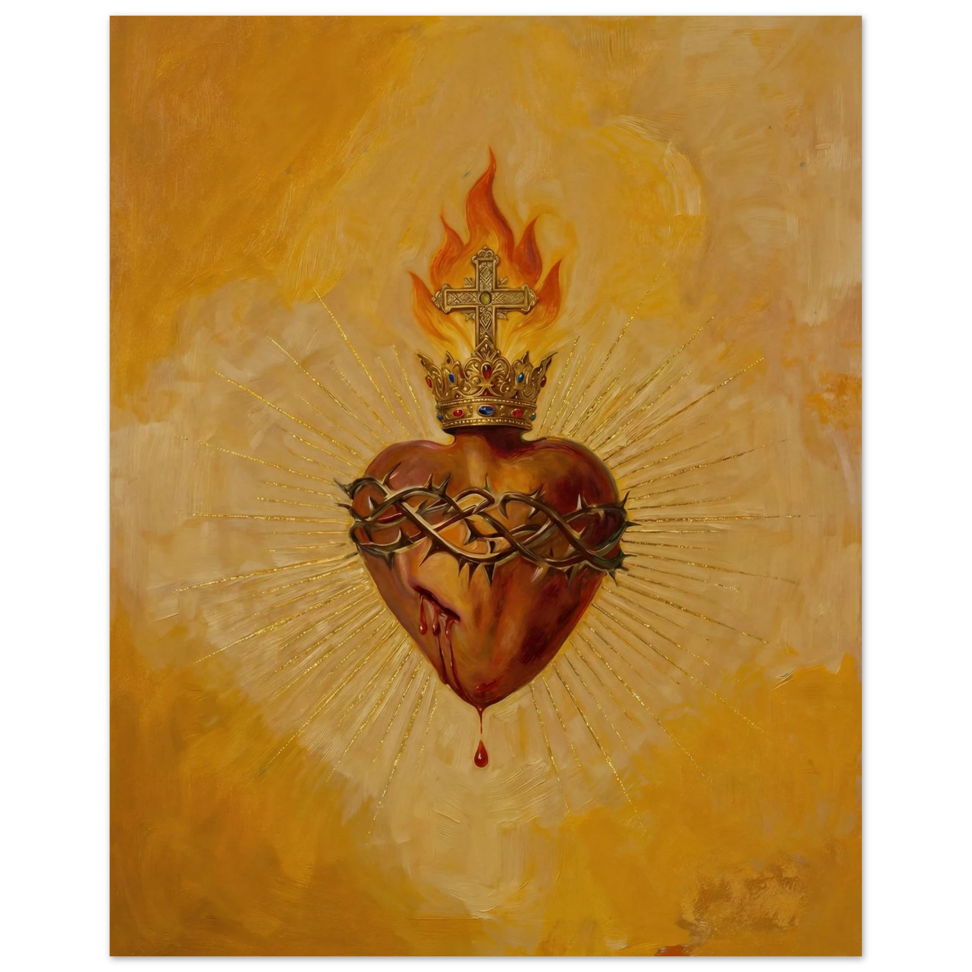 Sacred Heart of Jesus Catholic wall art in a home office