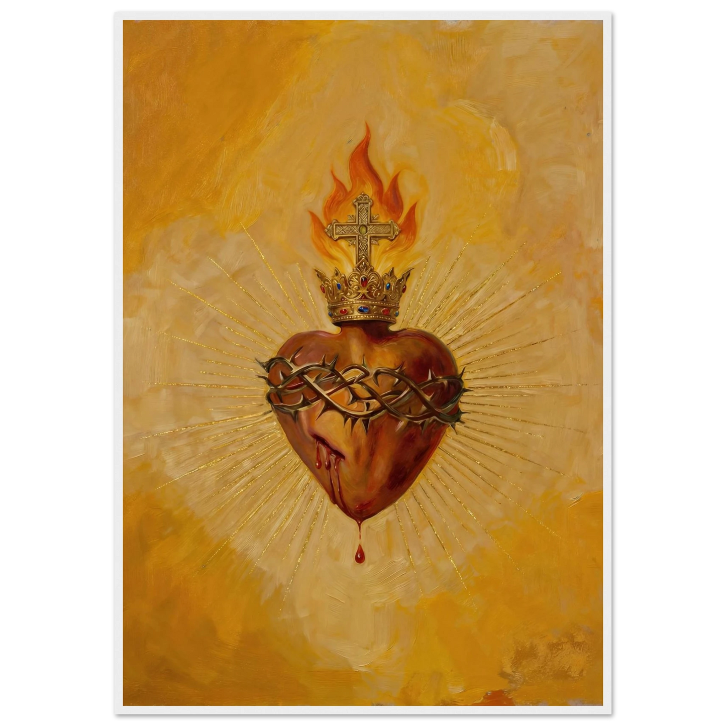 Sacred Heart of Jesus Catholic wall art in a cozy bedroom