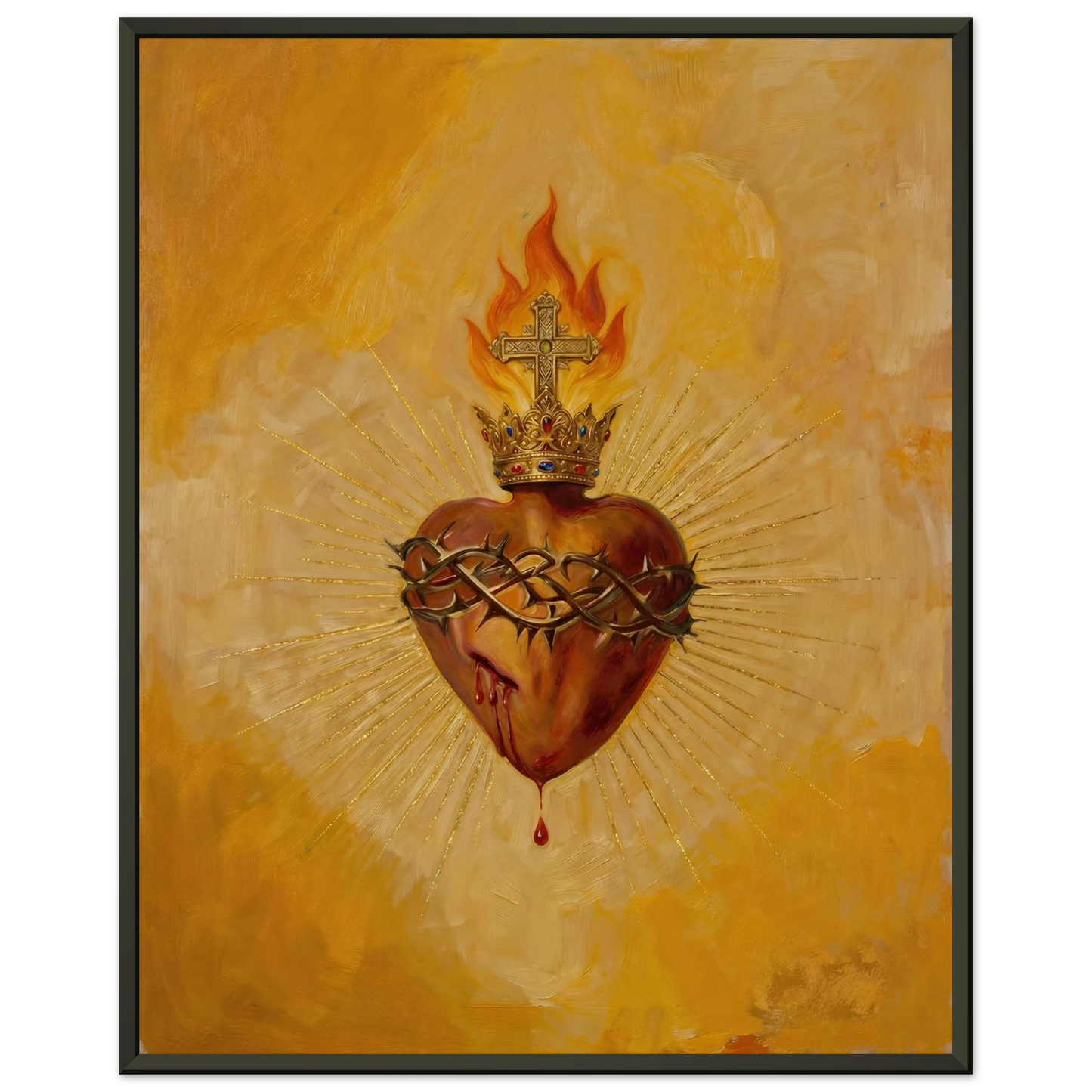 Sacred Heart of Jesus Catholic wall art displayed in a modern living room