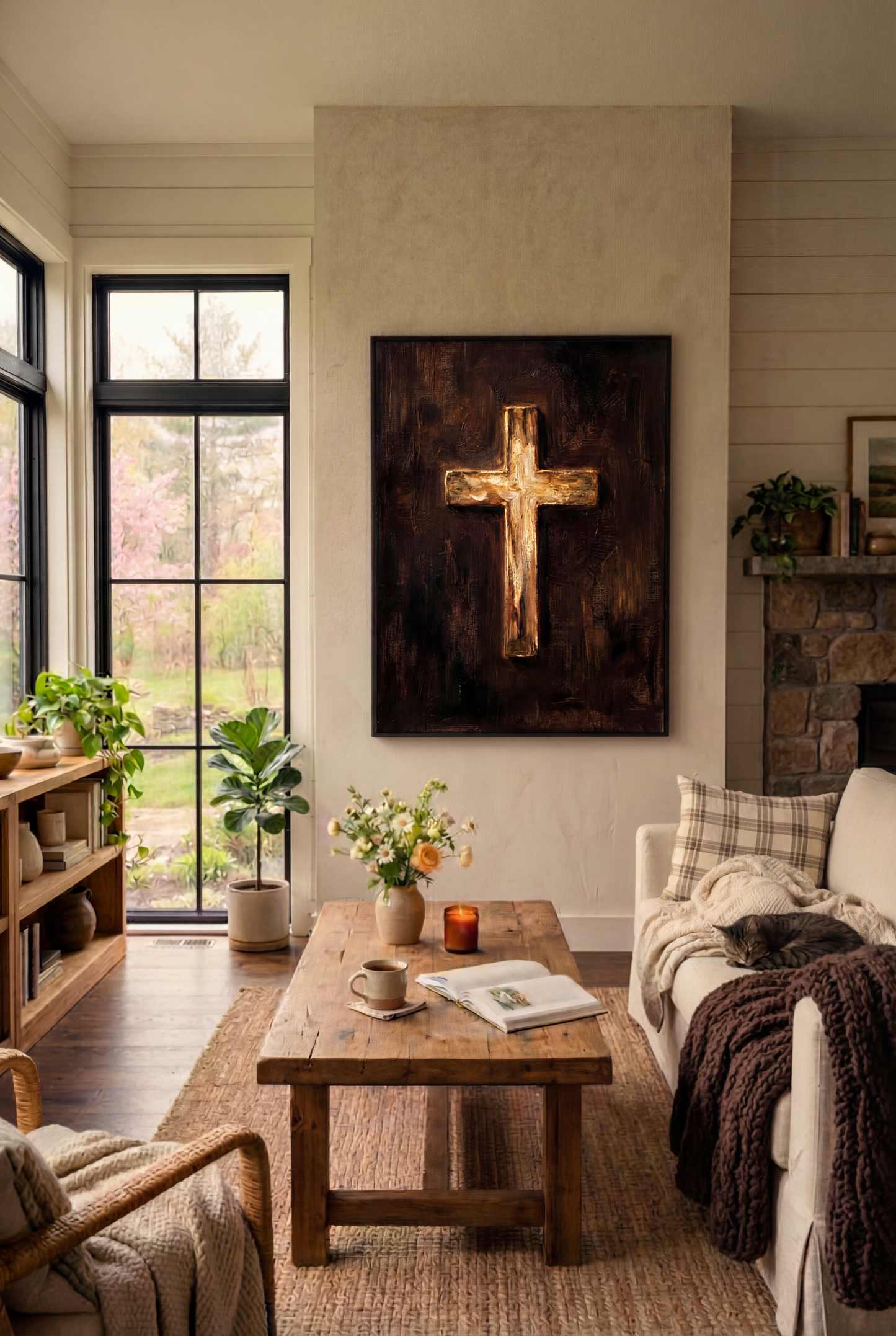 The Light of the World – Christian Cross Framed Canvas Wall Art